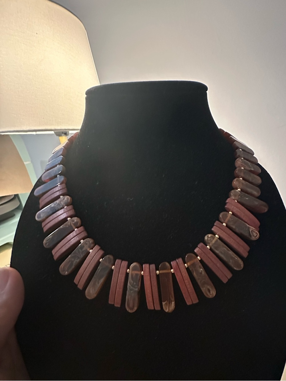 Brown Stone & Wood Spike Necklace - Women's Jewelry